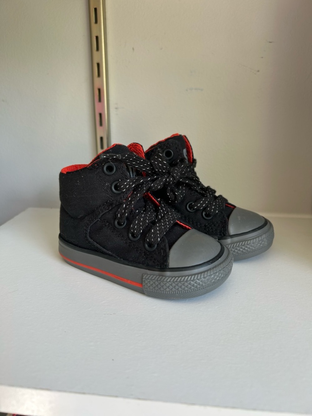 Converse Kids Black and Red High-Top Canvas Sneakers
